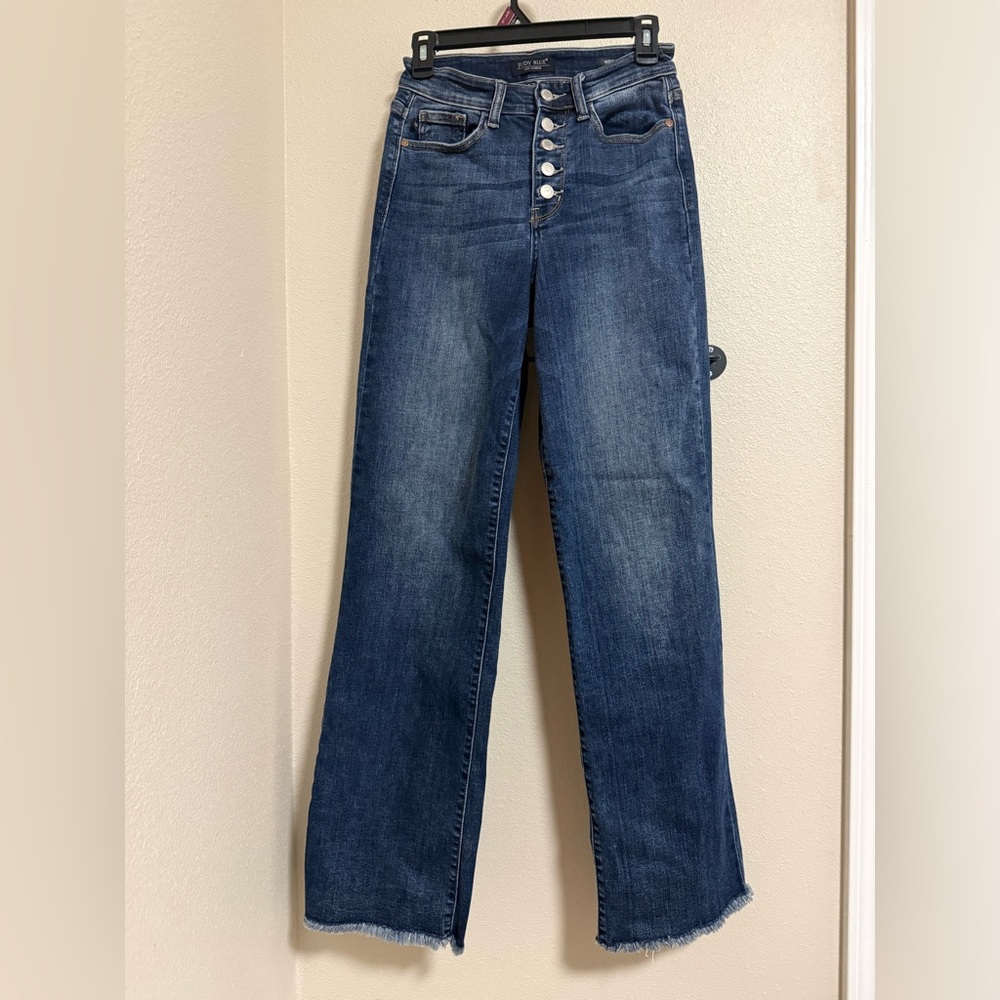 NWOT Judy Blue High Rise Straight Wide Leg Raw Hem Jeans
